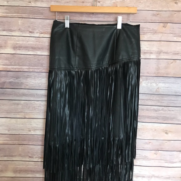 Kensie faux leather vegan black tassel fall skirt - Picture 3 of 7